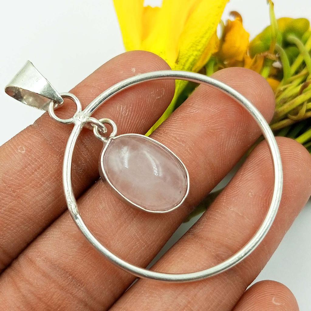 Розовый кварц, драгоценный камень, стерлинговое серебро 925 пробы, позолоченный, качественный кулон, ювелирные изделия PQY-IJ15757