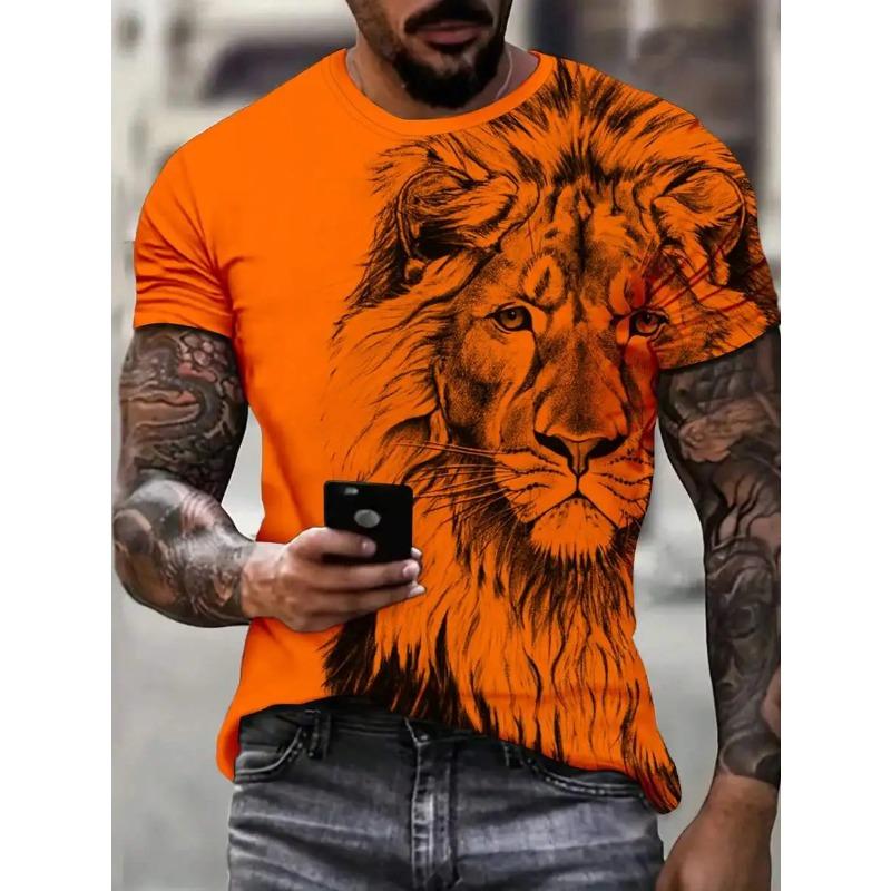Tiger Men's T-shirt Short-sleeved Summer Outdoor Casual Tops Animal Print Pattern Large Size Loose Men's Fashion Clothing