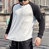 Осень-зима Мужской топ-топ облегающего кроя с о-образным вырезом в стиле пэчворк, эластичный свитер с длинными рукавами, средней длины, для фитнеса, тренировок, бега, повседневной носки, рубашка