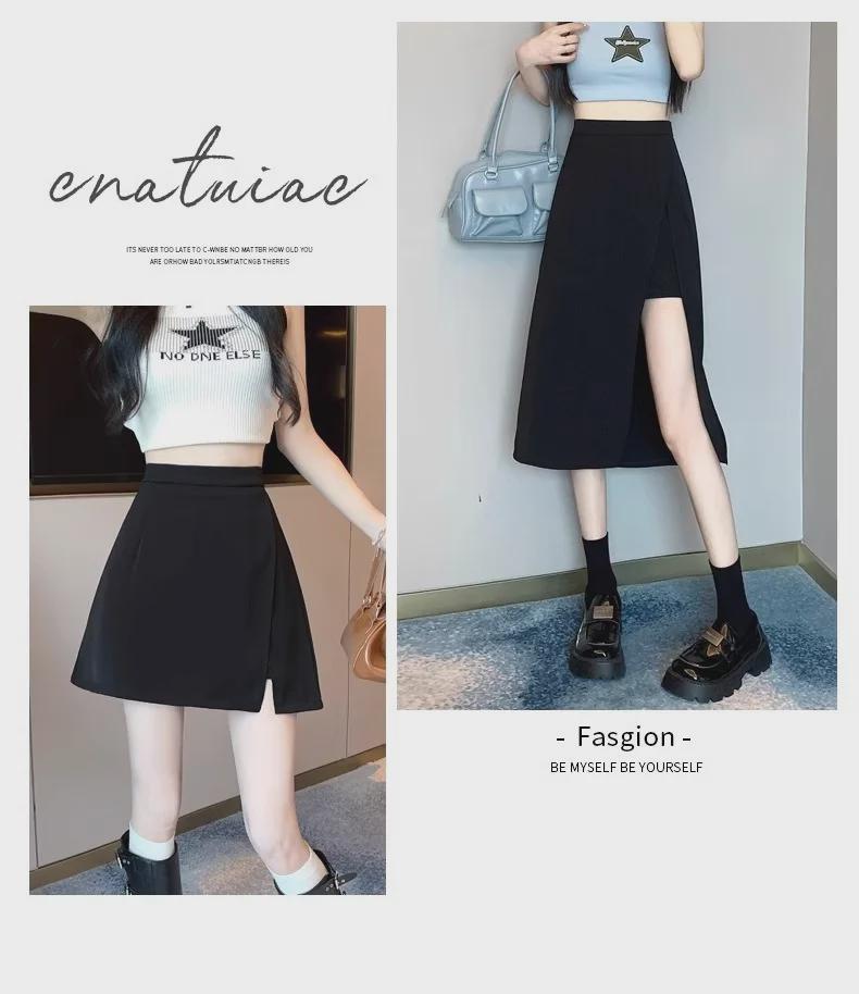 Весенняя юбка-миди в корейском стиле с высокой талией и разрезом 2024 года