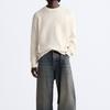 Zara Однотонный потертый круглый вырез с длинным рукавом вязаный свитер мужской свитер белый 3166401-712