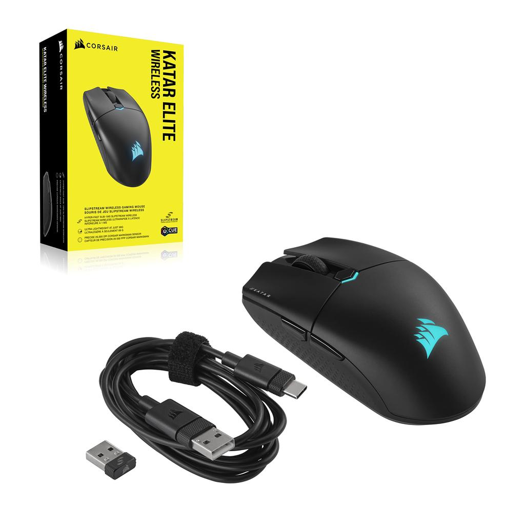 CORSAIR iCUE KATAR Elite Wireless Gaming Lightweight with Detachable Black Mouse, Cable, CH-931C111-AP,