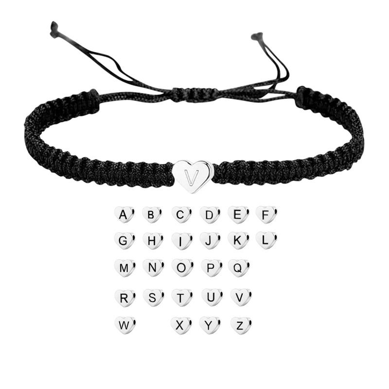 1PC Jewelry Wear-resistant 26 Letters Charm Braided Rope Unisex Bracelet Adjustable Heart Shape Couple Lover