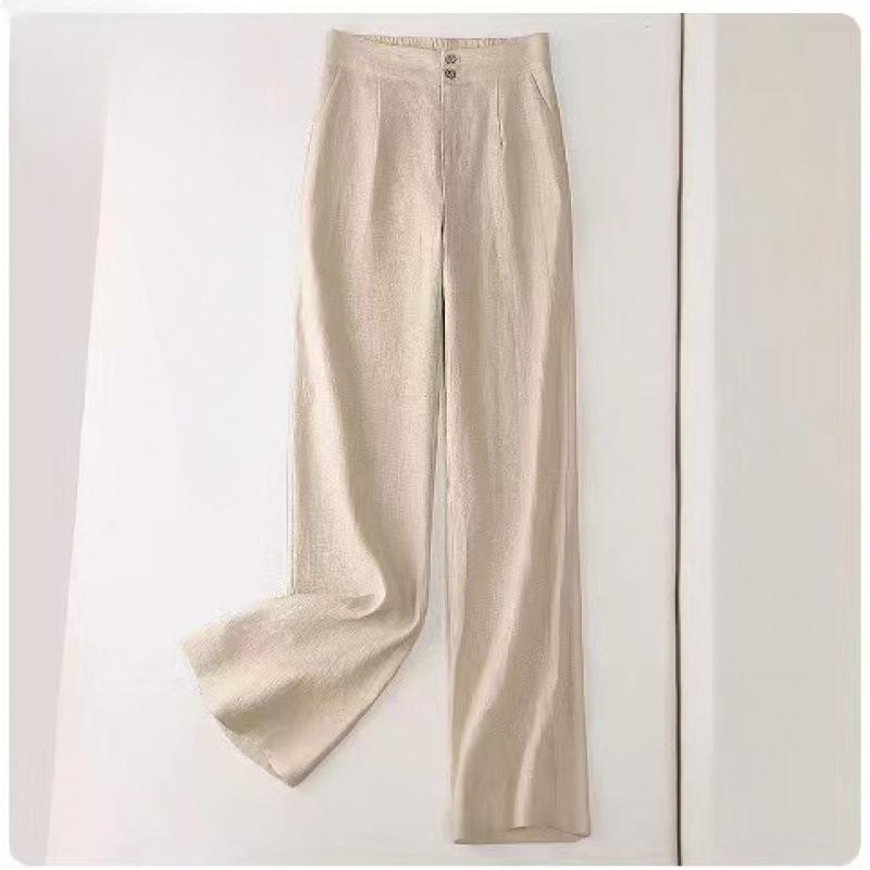 Women's Summer Draped Cotton Linen Casual High Waist Loose Straight Long Pants