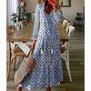 Elegant Loose V-neck Printed Casual Dresses Women Oversized Long Sleeve Dress for Women Fashion Elegant Vintage Plus Size Lady Dress 24220