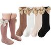 Чулки для девочек до колена, хлопковые носки 0-7 лет, однотонные, с бантом, тонкие, весна-лето