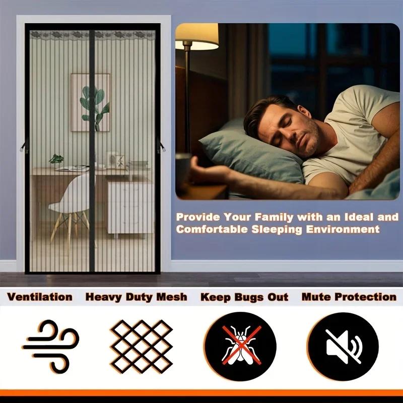 Летняя магнитная сетчатая штора-дверь, противомоскитная сетка на дверь, магнитное уплотнение для окон и дверей - Черная