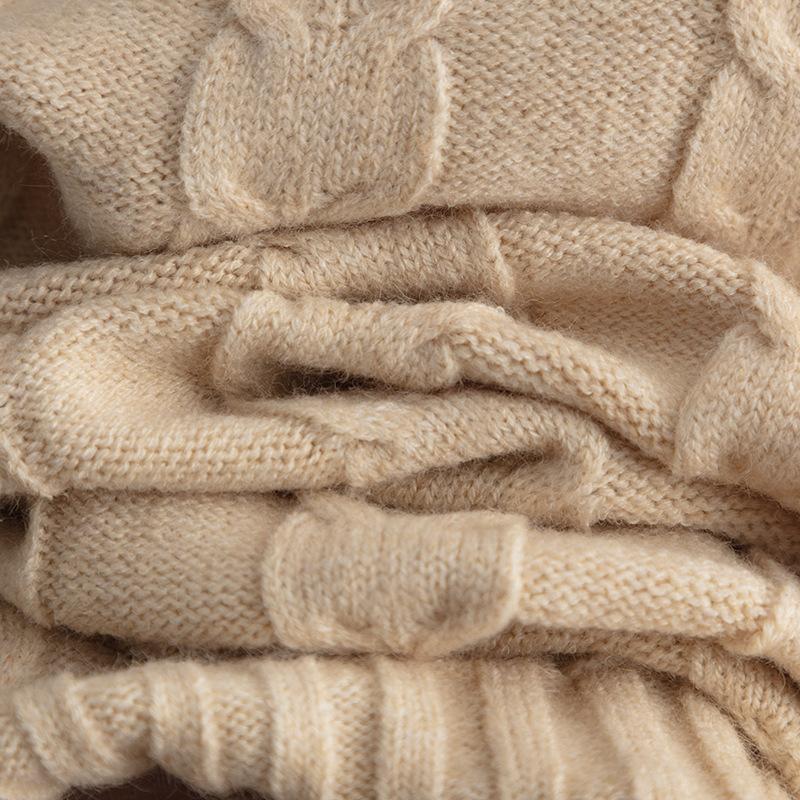 QICED Однотонный свитер с полувысоким воротником и костюм с переплетением для женской осенне-зимней моды. Вязаный женский костюм-двойка.