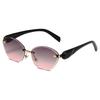 New cat eye sunglasses women's European and American fashion diamond trimmed rimless sunglasses sunglasses