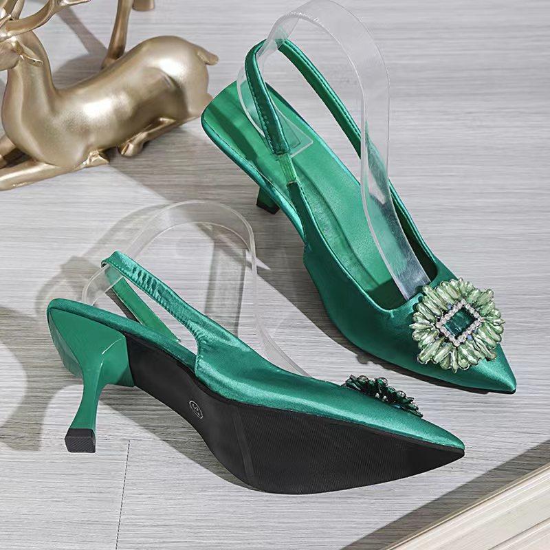 2024 Spring and Autumn Women's Pumps Crystal Sling High Heels Bridal Comfort Pointed High Heels Party Wedding Shoes of Women
