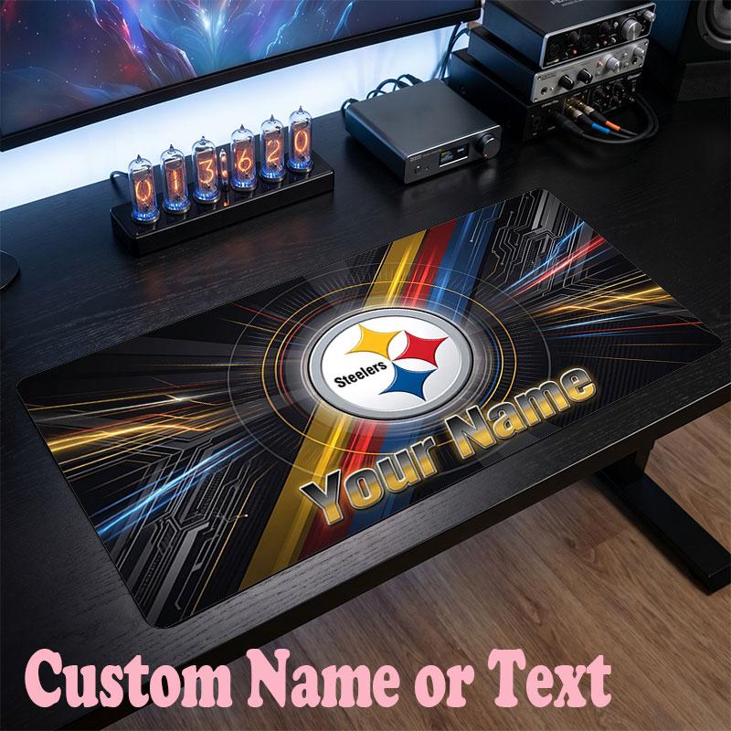 Pittsburgh Steelers Customized Name Text Mouse Pad, Large Desk Mouse Mat Personalized Home Office Present