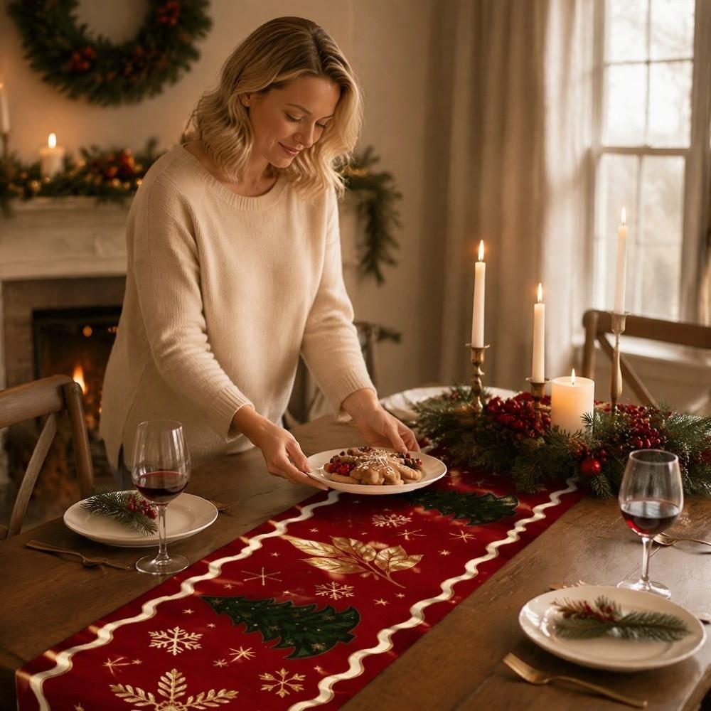Soft Fabric Christmas Tablecloth Vintage Printed Xmas Table Flag Christmas Table Runner Christmas