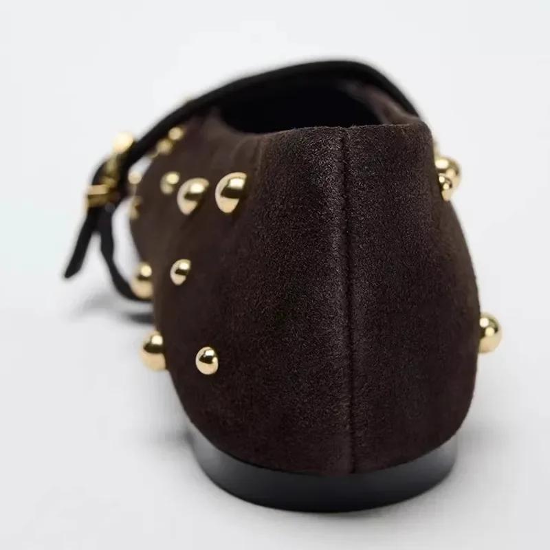 2024 Осенние брендовые туфли Мэри Джейн для женщин Модные замшевые классические ретро коричневые повседневные на мягкой подошве Удобные женские балетки