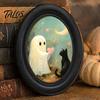 Водонепроницаемое Деревянное Подвесное Украшение Хэллоуин Готическое Овальная Деревянная Табличка, Винтажный Черный Кот Призрак Настенный Легкая Установка Арт-Знак, Ретро Декоративный для Дома