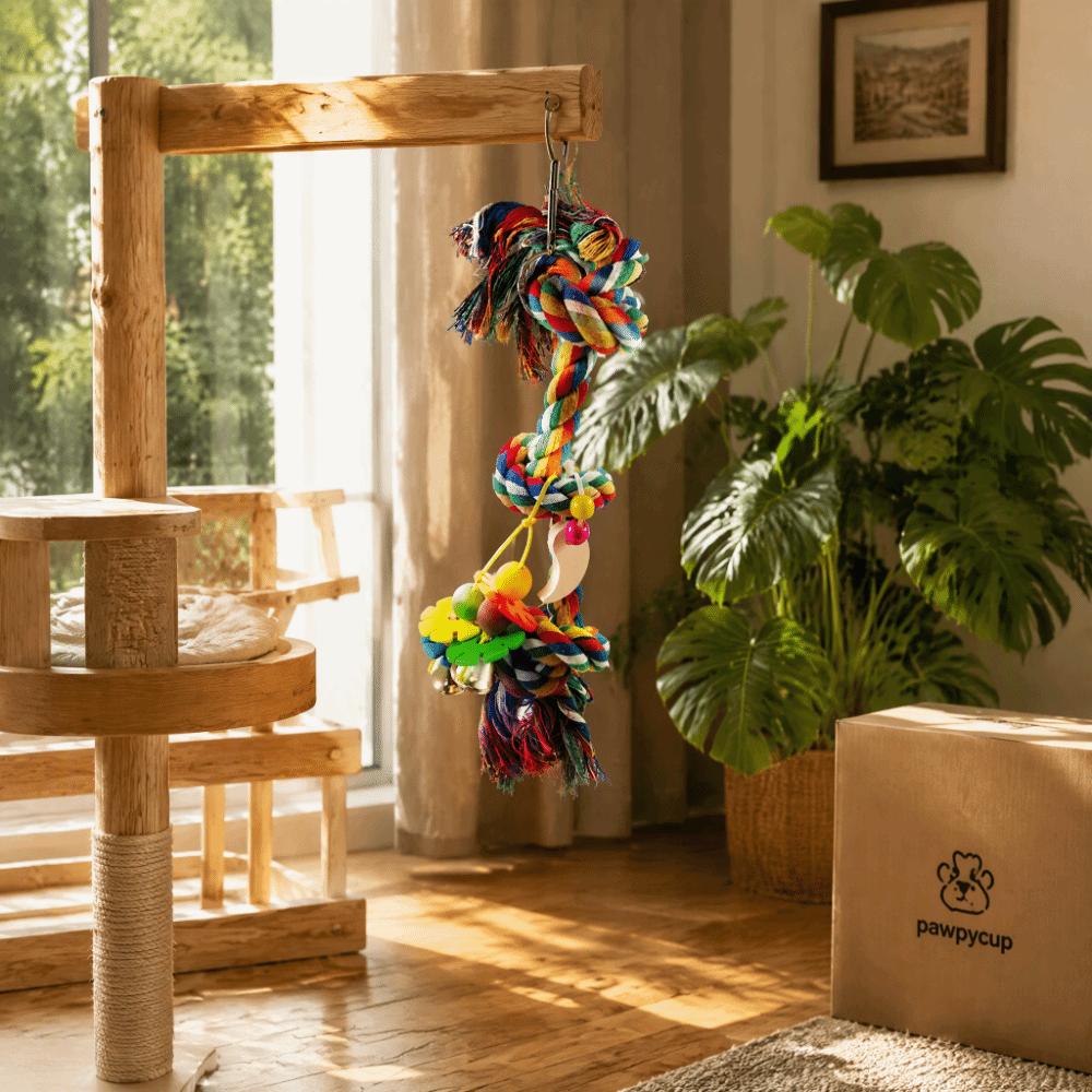 Colorful Cotton Rope Bird Hanging Toy Bite Resistant Cotton Rope Bird Toy For Small Parrots
