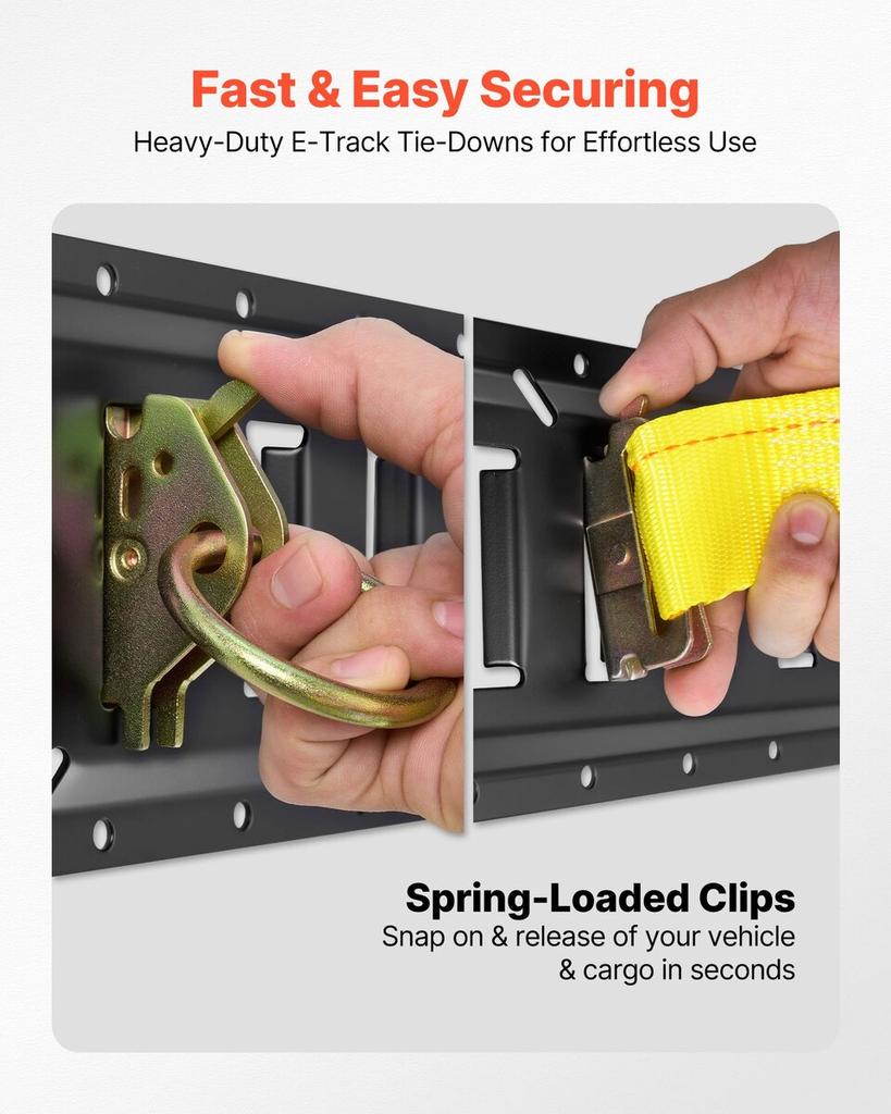 E-Track Tie-Down Rail Kit, 4 Pack 0.6 m E Track Rails, 20 Pcs Includes 2 Ratchet Straps & 4 O-Rings & 4 Tie-Offs with D-Ring & 2 Single Slots & 8 End