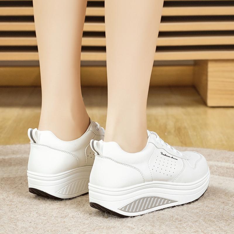 Women's Height Increase White Leather Wedge Sneakers Casual Thick Sole Loafers Girls Minimalist Maternity Shoes