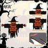 Halloween Home Ornament Wooden Hanging Door Sign, Scarecrow Pumpkin Wizard Ornament, Trick or Outdoor Porch Sign Treat Plaque, Rustic Party