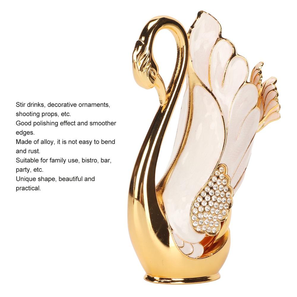 7pcs Zinc Alloy Swan Base Holder Golden 6 Teaspoons Coffee Dinnerware Set Mirror Finish Dessert Spoon Set For Bistros Bars