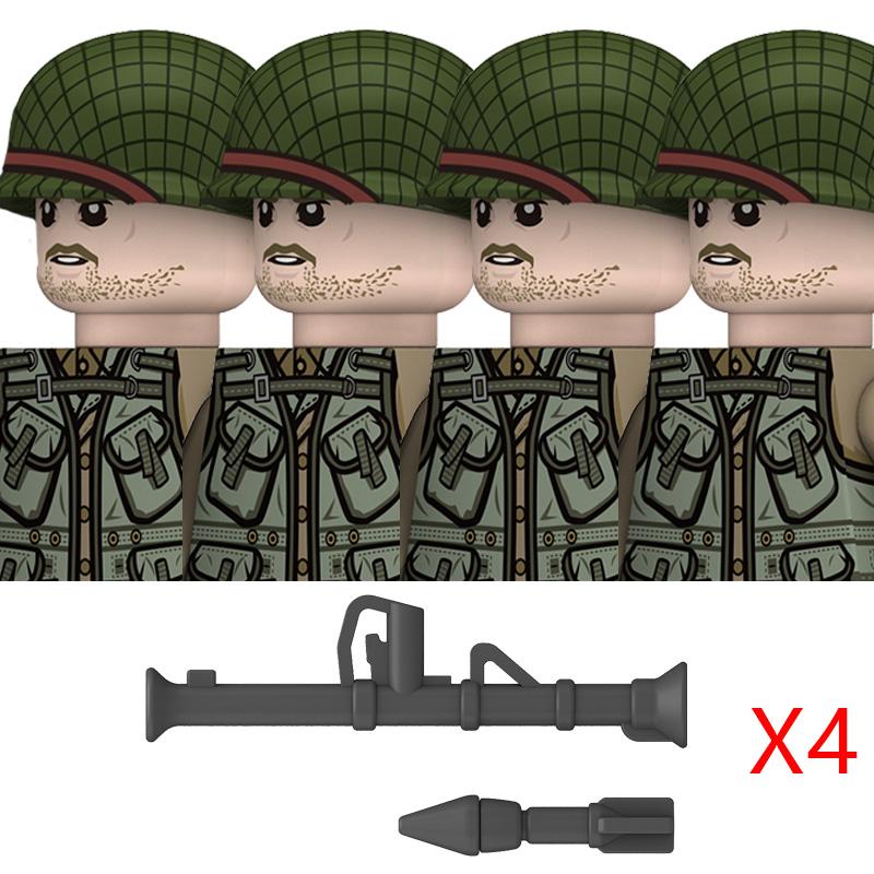 Вторая Мировая Война Американские Рейнджеры Военные Солдаты Строительные Блоки Армия США Пехота Медицинские Солдаты Шлемы Базука Оружие Кирпичики Игрушки