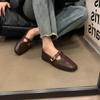 Осень 2025 Ретро Лоферы на плоской подошве черного цвета: Женские универсальные кожаные туфли с квадратным носком в корейском стиле