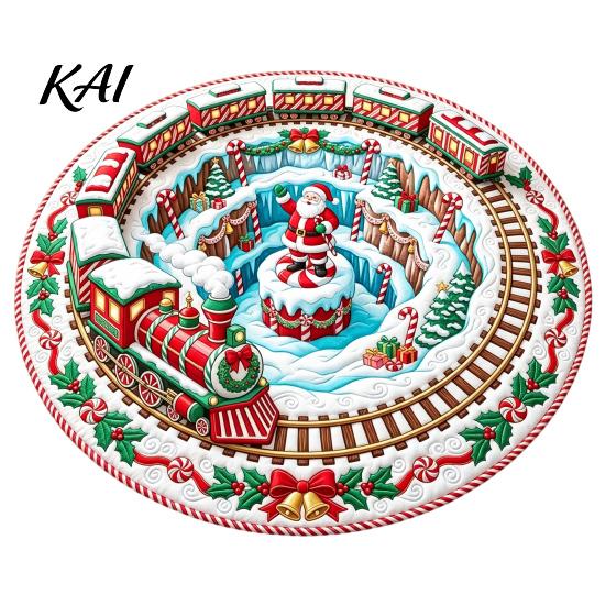 Festive Round Rug for Christmas 3D Rug, Vortex Optical Illusion Area Santa Snowman Staircase Modern Holiday Home Accents Depth Pattern, Non-slip Floor