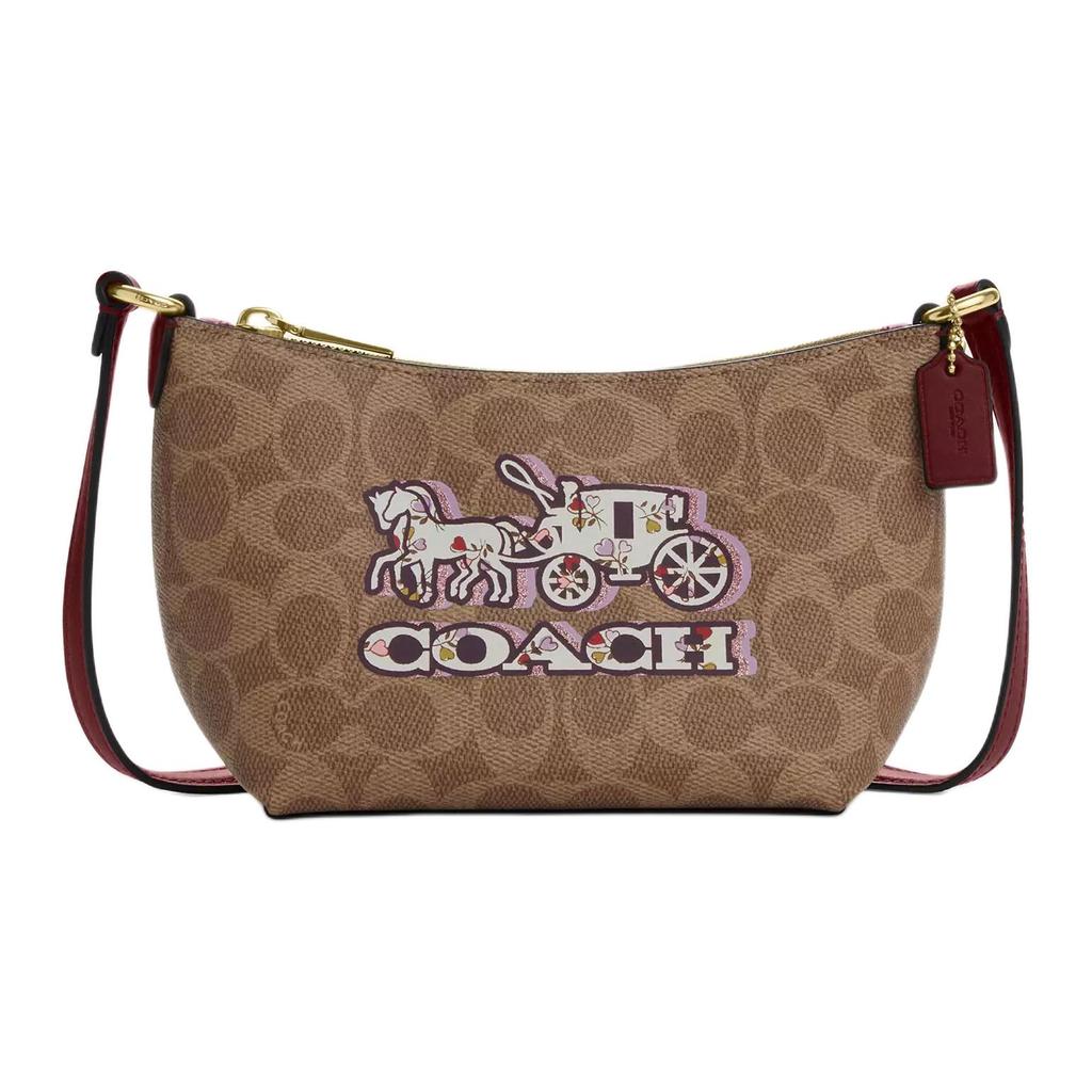 Coach Сумка через плечо с молнией сверху Signature 15 Логотип Застежка-молния Покрытие из холста Мини-сумка на плечо Женская сумка через плечо Коричневая CX606-IMXGY