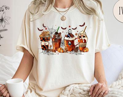 Comfort Colors® Skeleton Coffee Cups Shirt, Coffee Cups Shirt, Skull Coffee Cup Tshirt, Skeleton Halloween Shirt, Coffee Lover T-Shirt