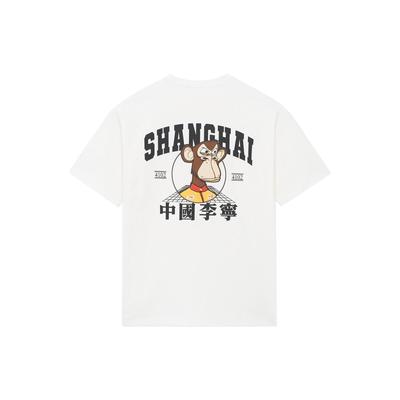 Li Ning Boring Ape Trend Спортивный клуб Шанхай Ограниченный Принт Логотипа Круглый Вырез Свитшот Короткий Рукав Футболка Унисекс Футболка Цвет Слоновой Кости AHSSE89-1