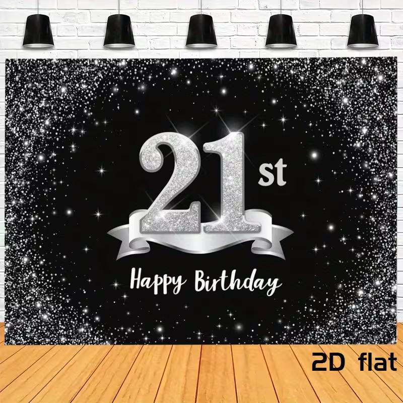 2D Elegant Black Silver 21st Birthday Backdrop for Night & Formal Celebrations