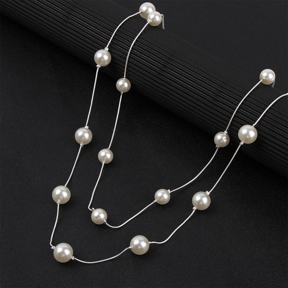 Lady Women Multilayer Jewelry Sweater Chain Pearl Necklace Pendant
