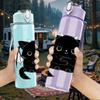 1PC Black Cat Wearing Sunglasses Print 750ml Color Plastic Sports Water Bottle Leakproof Flip Straw Lid Suitable for Sports Office Home Use