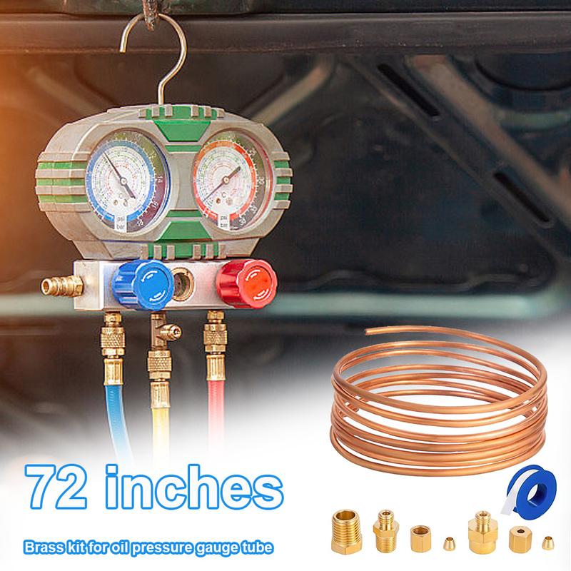 72 Inch Copper Line Tubing Install Kit W/Fittings 1/8 Diameter Copper Mechanical Oil Pressure Gauge Line Tubing Kit