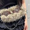PU Leather Furry Waistband Patchwork Heart Y2K Waistband Personality Plush Belt  Female/Girls