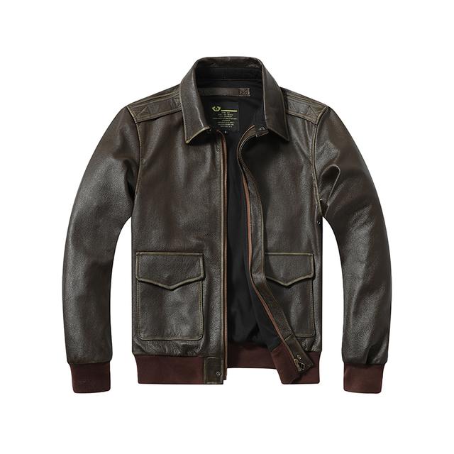 American Classic A2 Flight Jacket Rare Olive Top Layer Calfskin Men 'S Genuine Leather Jacket Loose Lapel Air Force Flight Suit