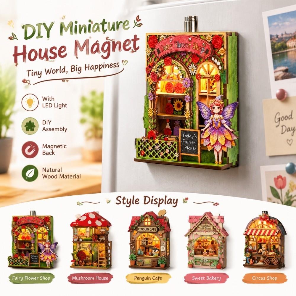 Wooden Refrigerator Magnet Battery-powered Refrigerator Stickers Home Decor