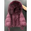 Winter Large Real Fur Hooded Puffer Jacket Women Thicken Warm Knitted Sleeve Coat Down Mid Long Parka