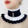 Women Winter Scarf Fake High Collar Color Matching Ruffle Rhinestone Decor Knitted Elastic Warm Windproof Neck Protection Decorative Neck Warmer