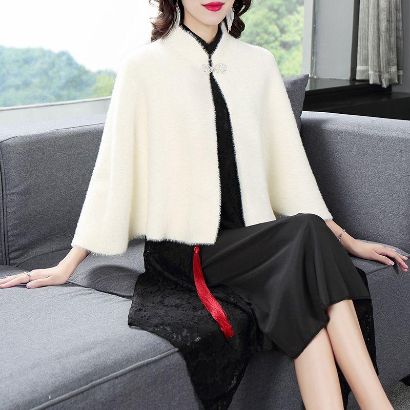 Маленькая шаль женский осенне-зимний наряд однотонный короткий плащ пальто кардиган женский вязаный свитер