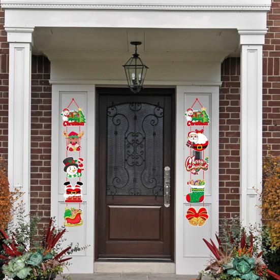 1 Pair Christmas Door Decoration Merry Christmas Hanging Sign Cartoon Santa Claus Snowman Holiday Decor for Home Wall Front Door