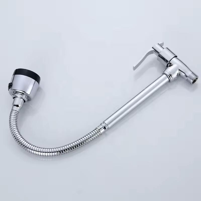 Modern Chrome Single-Handle Wall-Mounted Kitchen Faucet Classic Zinc Alloy Horizontal Ceramic Valve Core Household Rotating