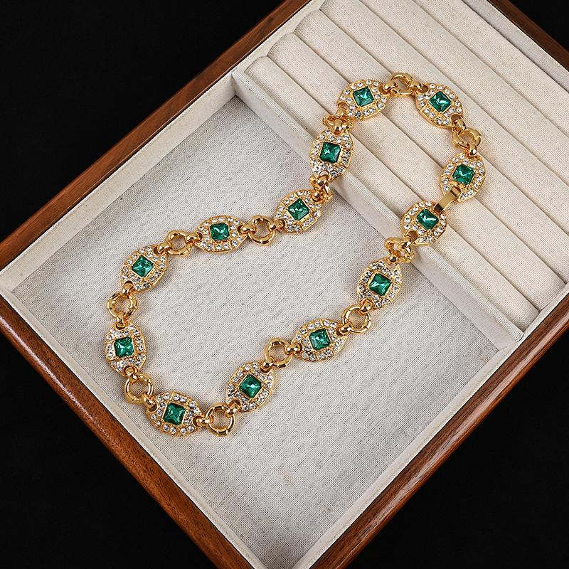Gold-Plated Handmade Glaze, Emerald Opal Bracelet With Diamonds, Princess Necklace, Fashionable Personality