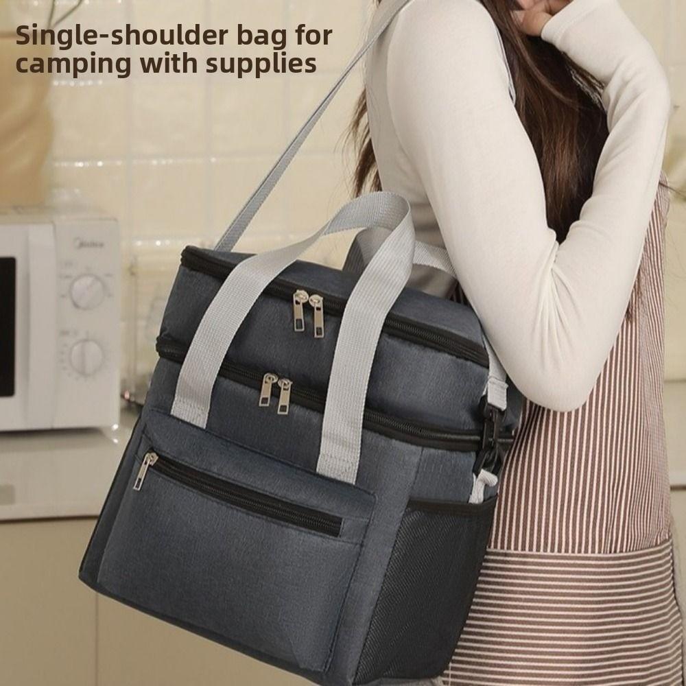 Large Capacity Picnic Bag Double Layer Thermal Lunch Pouch Insulated Lunch Bag Travel Picnic