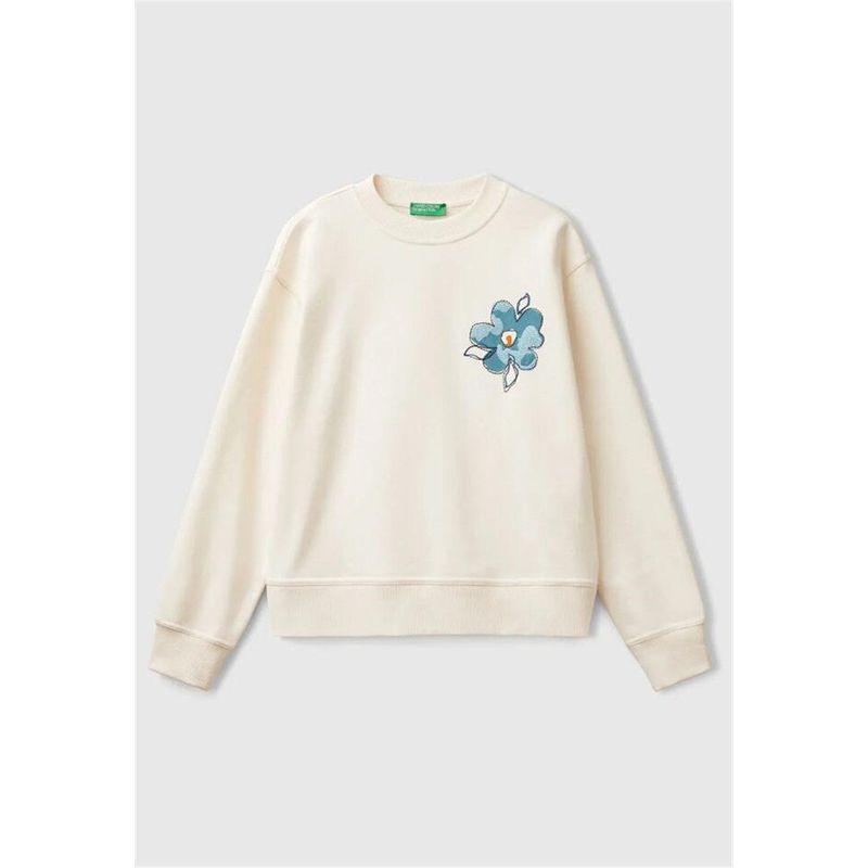 Излишек внешней торговли Итальянский Benetton Весна Осень Новый Женский Пуловер-Свитшот с Вышивкой Розы С Длинным Рукавом