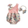Baby Girl Romper Summer Dress Cotton Linen Camisole Bodysuits Headband Sleeveless Print Jumpsuit Clothes 2PCS Set