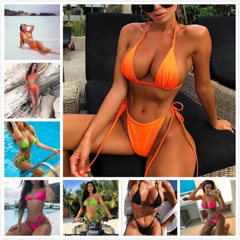 Summer Women Girls Bikini Set Swimwear Pushup Bandage Beachwear Solid Swimsuit