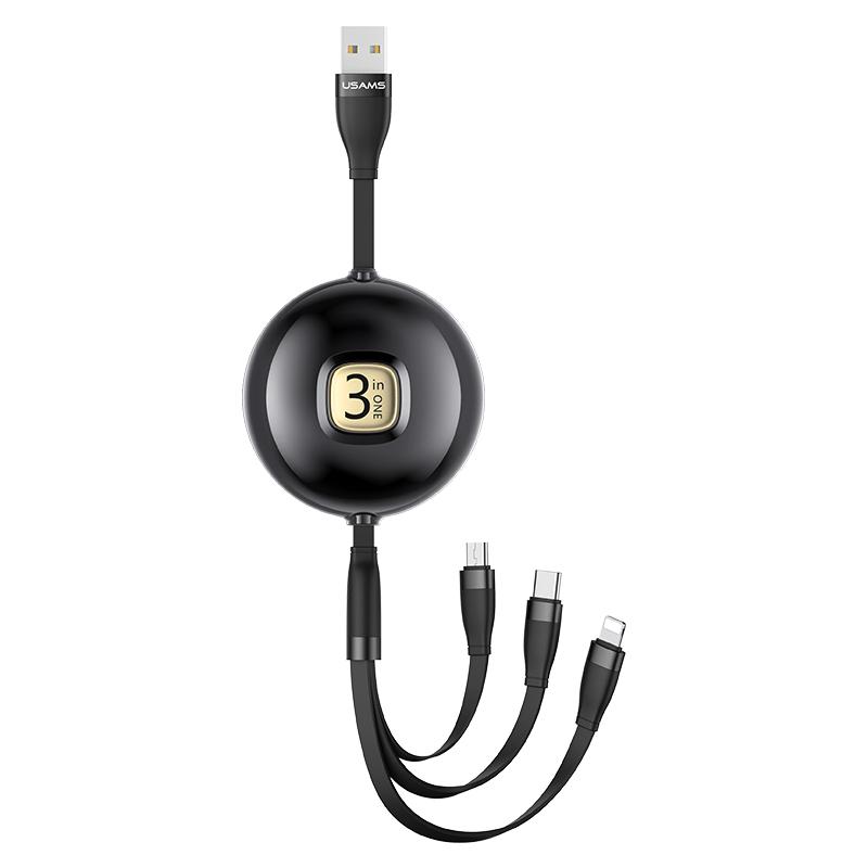 USAMS USB-кабель для зарядки 1 м 3 в 1 для iPhone, кабель Micro USB типа CData, выдвижной дизайн, USB-кабели для телефонов, аксессуары для телефонов