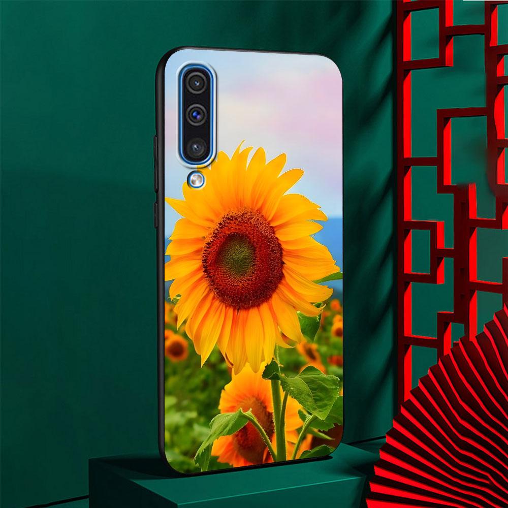 Летний Цветочный Чехол с Ромашками и Подсолнухами для Samsung Galaxy A10s A50 A50s A02s A03s A20 A30 A20e A70 A70s A20s A30s Черный Чехол