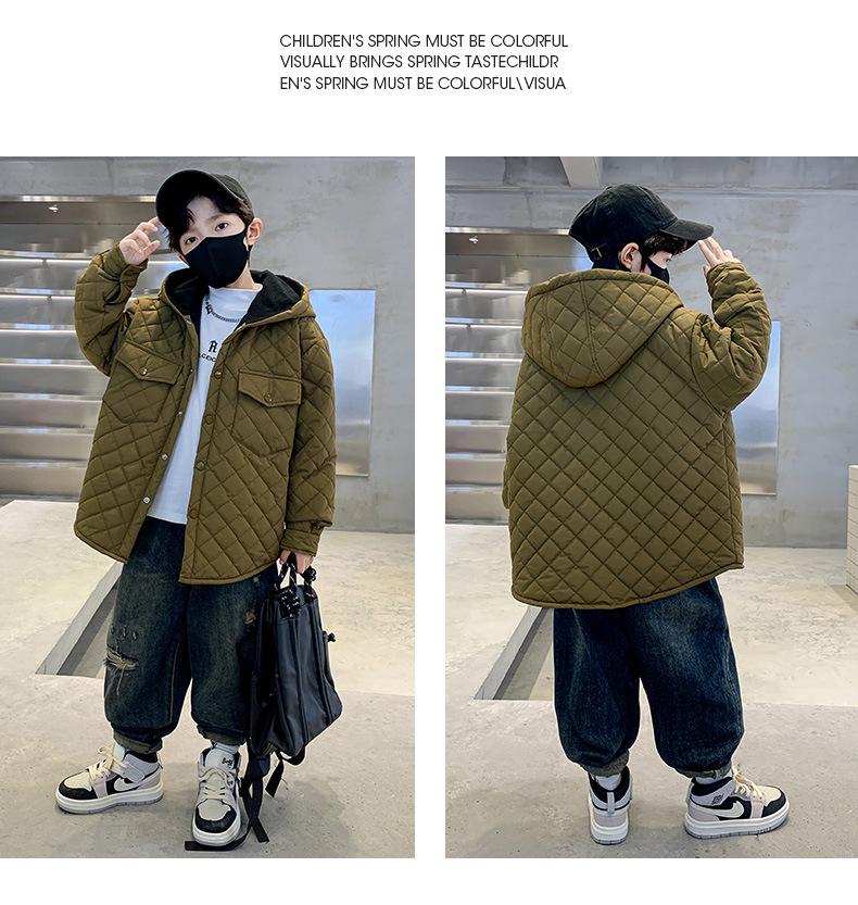 Зимняя стеганая куртка для мальчиков 2025: Модный хлопковый ветрозащитный плащ для детей