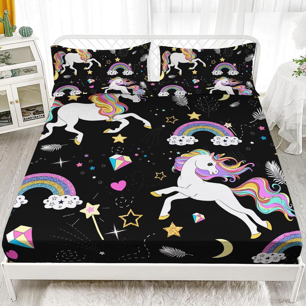 Постельное белье с мультяшным узором животных, шапка на кровать из трех частей, постельное белье с цифровой печатью, комплект из трех частей, для детей и взрослых